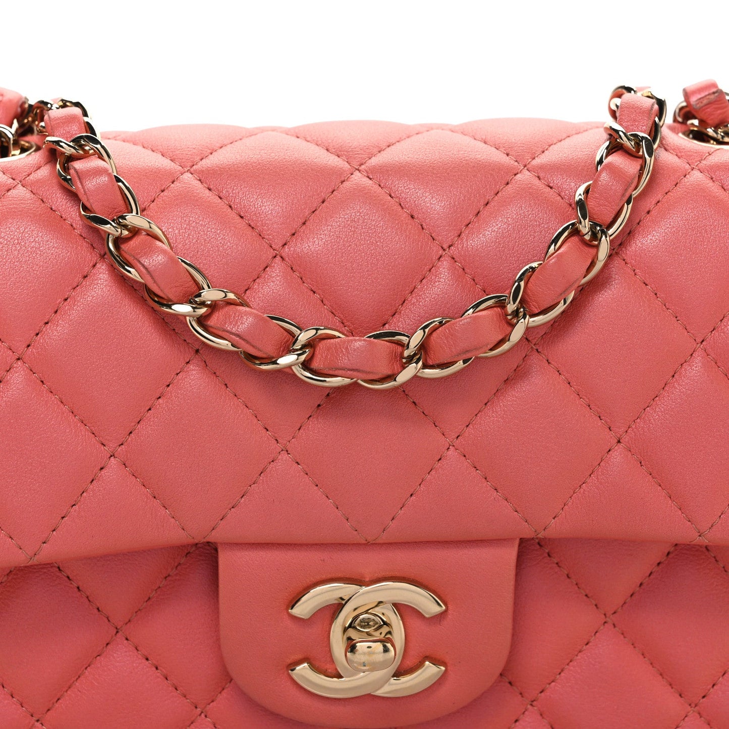 Iridescent Lambskin Quilted Mini Rectangular Flap Pink