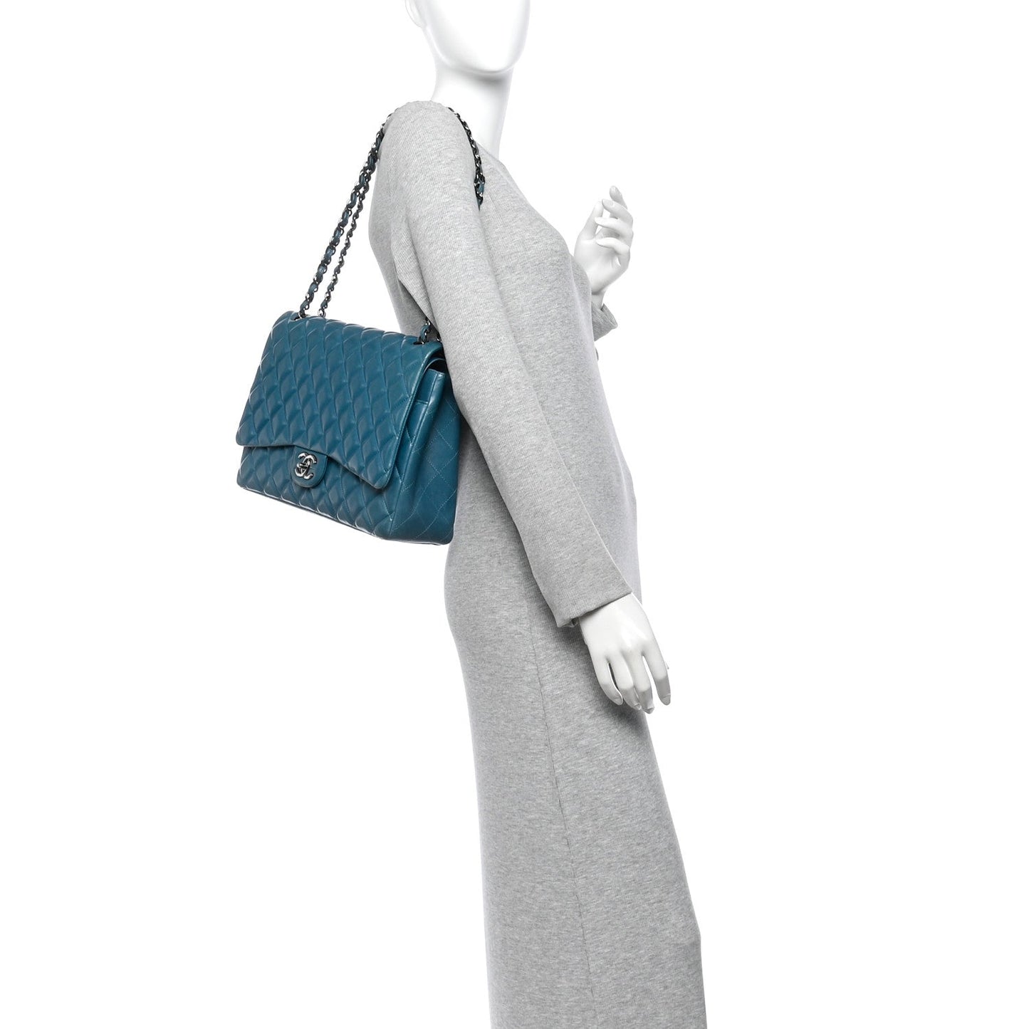 Lambskin Quilted Maxi Double Flap Turquoise