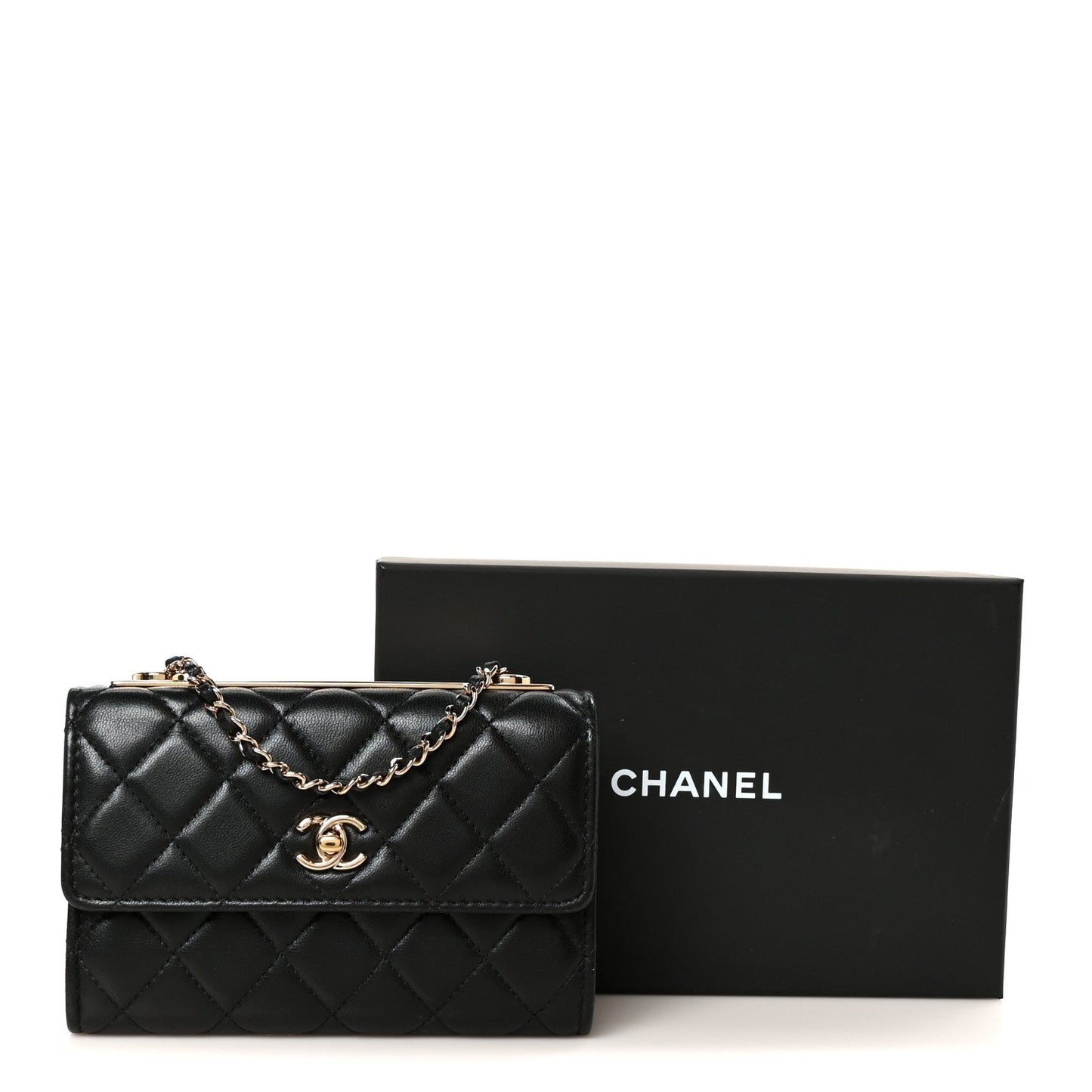 Lambskin Quilted Trendy CC Chain Clutch WOC Black