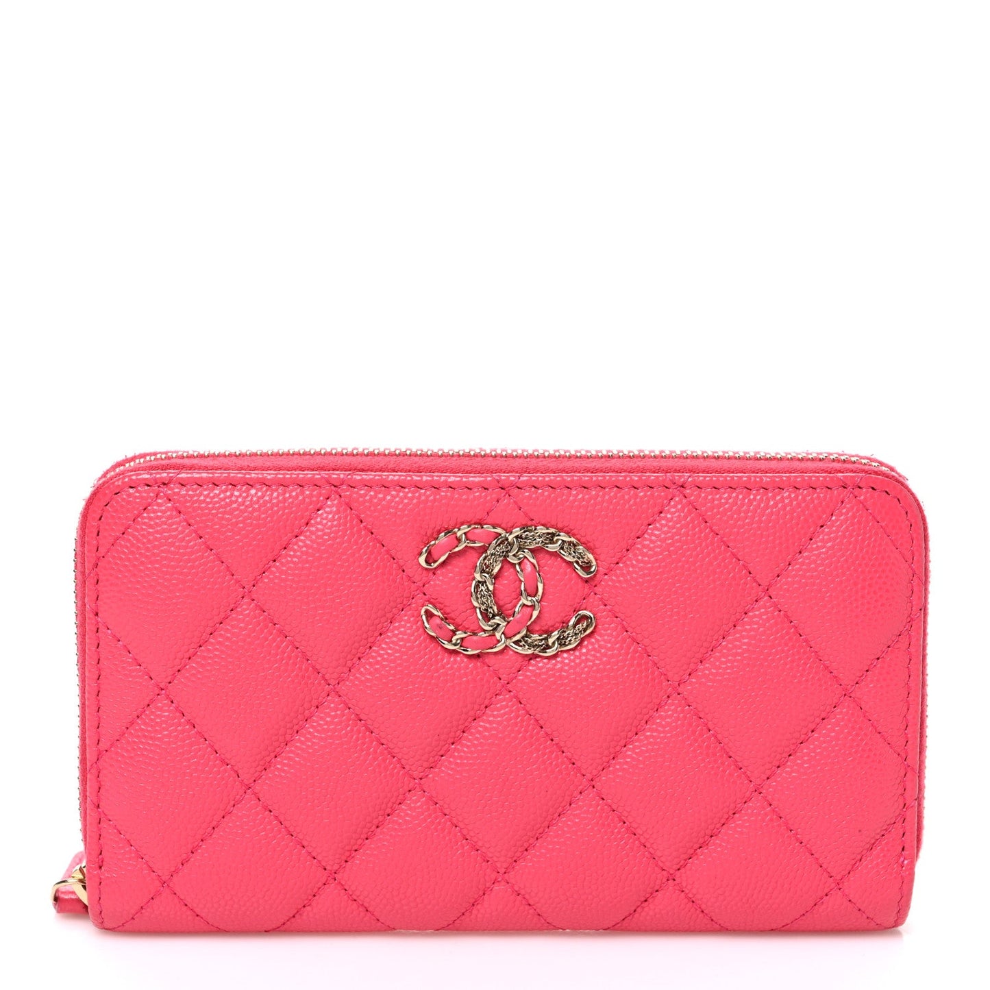 Caviar Quilted Small French New Wave Zip Around Wallet Pink