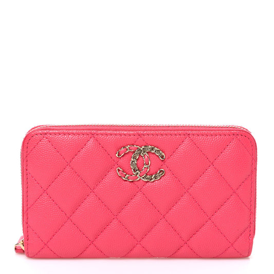 Caviar Quilted Small French New Wave Zip Around Wallet Pink