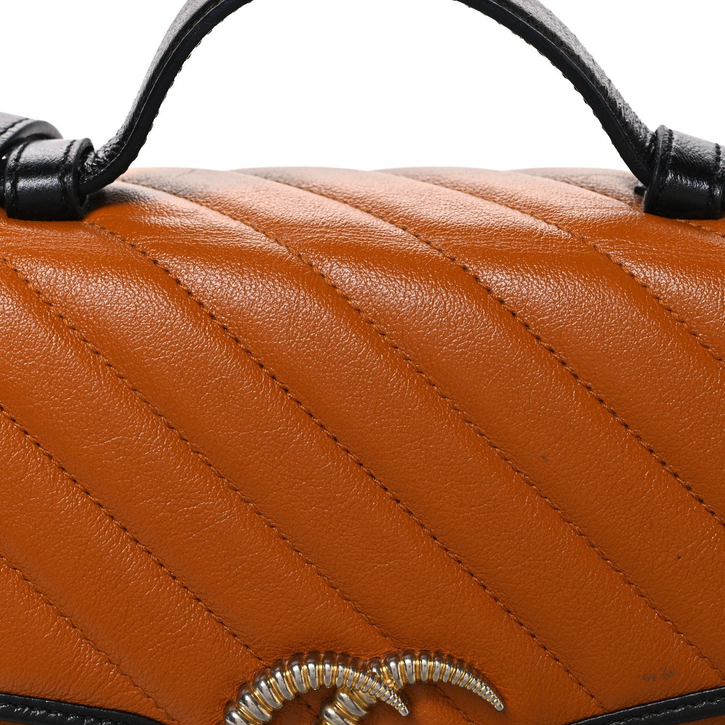 Azalea Calfskin Matelasse Diagonal Small Torchon GG Marmont Top Handle Shoulder Bag Cognac Black