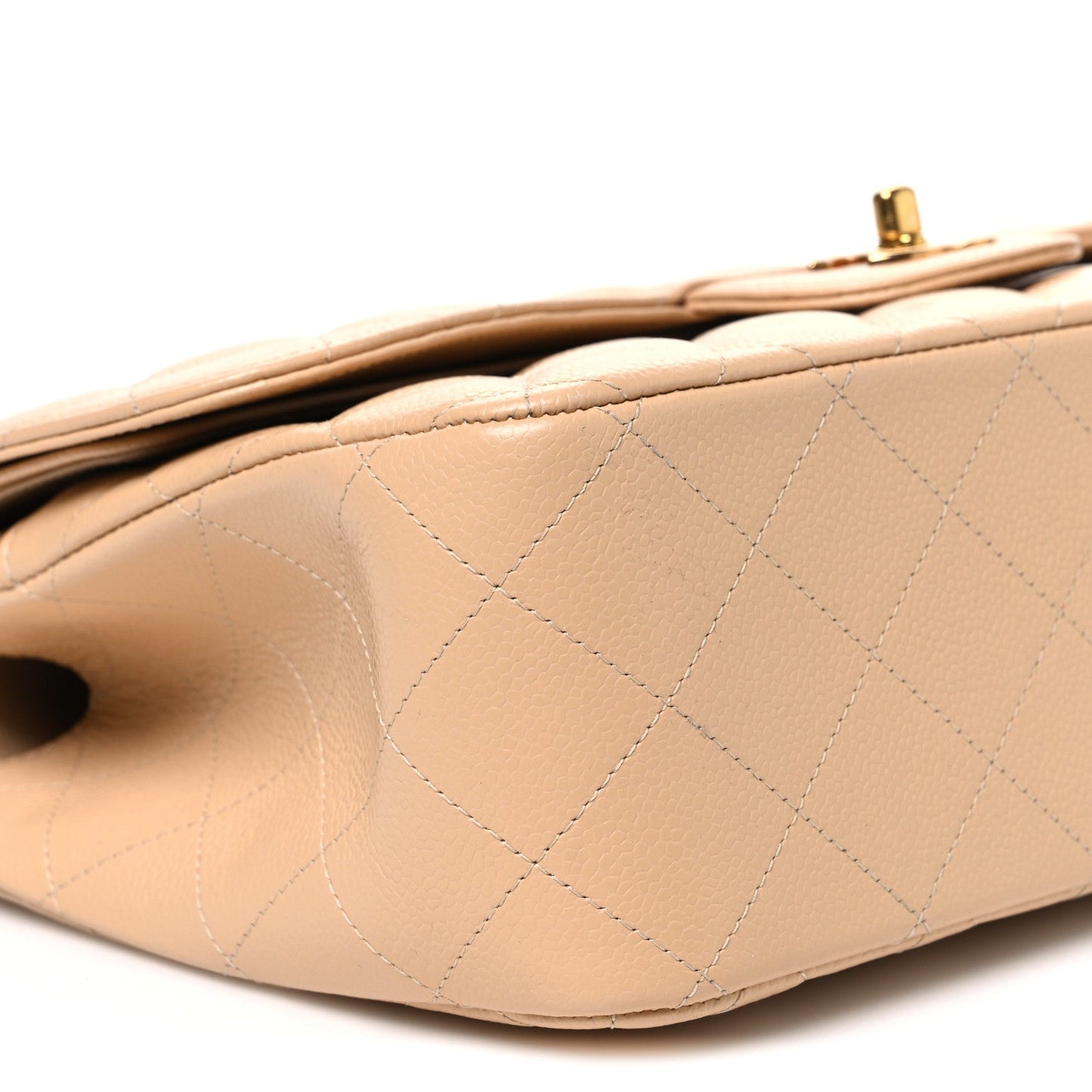 Caviar Quilted Jumbo Double Flap Beige