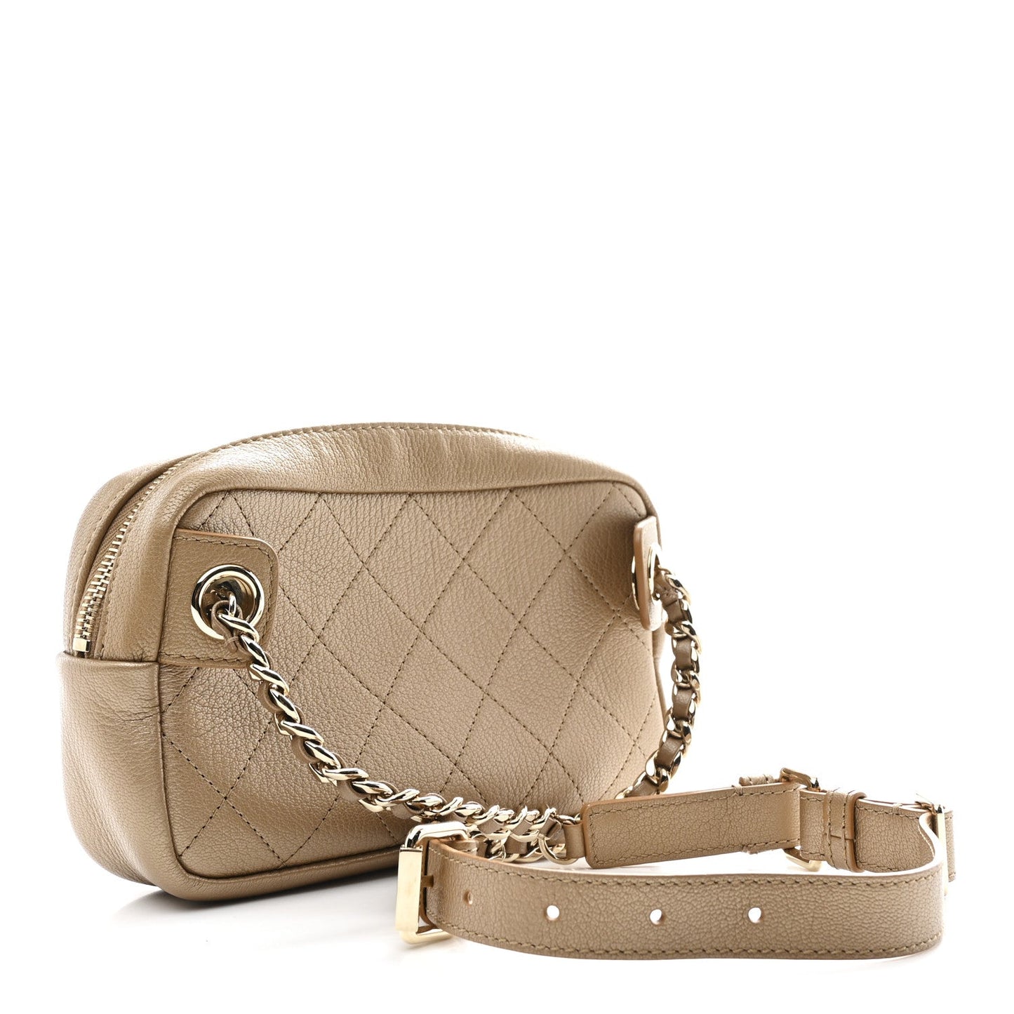 Metallic Calfskin Quilted Waist Bag Gold