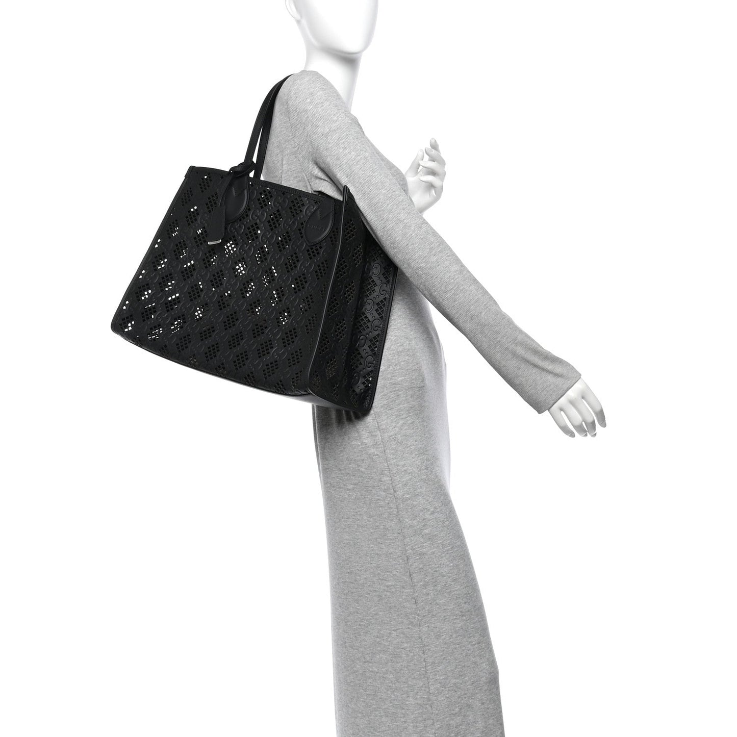Calfskin GG Monogram Diamond Cut Medium Ophidia Tote Bag Black