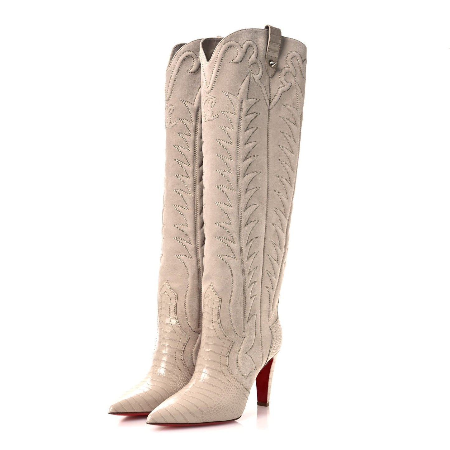 Calfskin Alligator Embossed Veau Velours Santia Botta 85 Tall Boots 40 Pearl