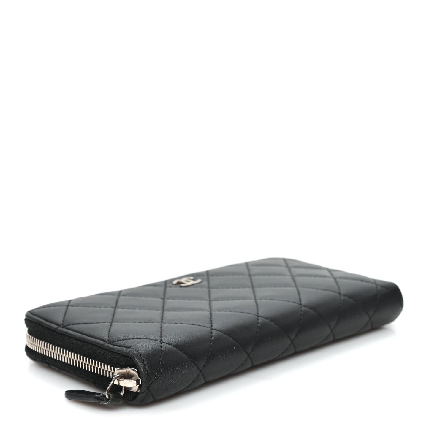 Lambskin Quilted Large Gusset Zip Around Wallet Black