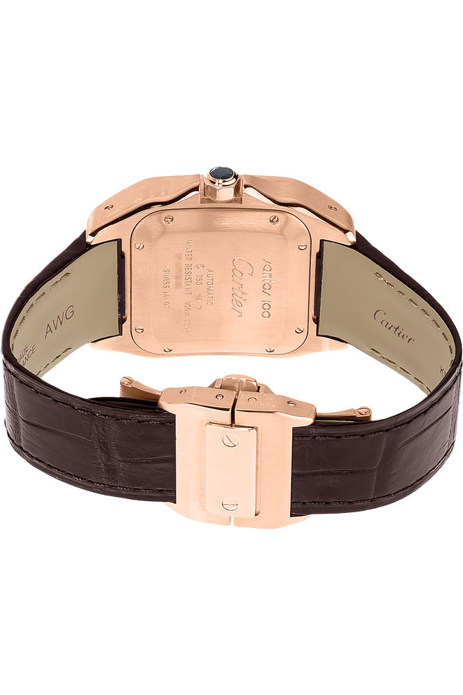 Cartier Santos 100 18k Rose Gold Men's Watch W20108Y1