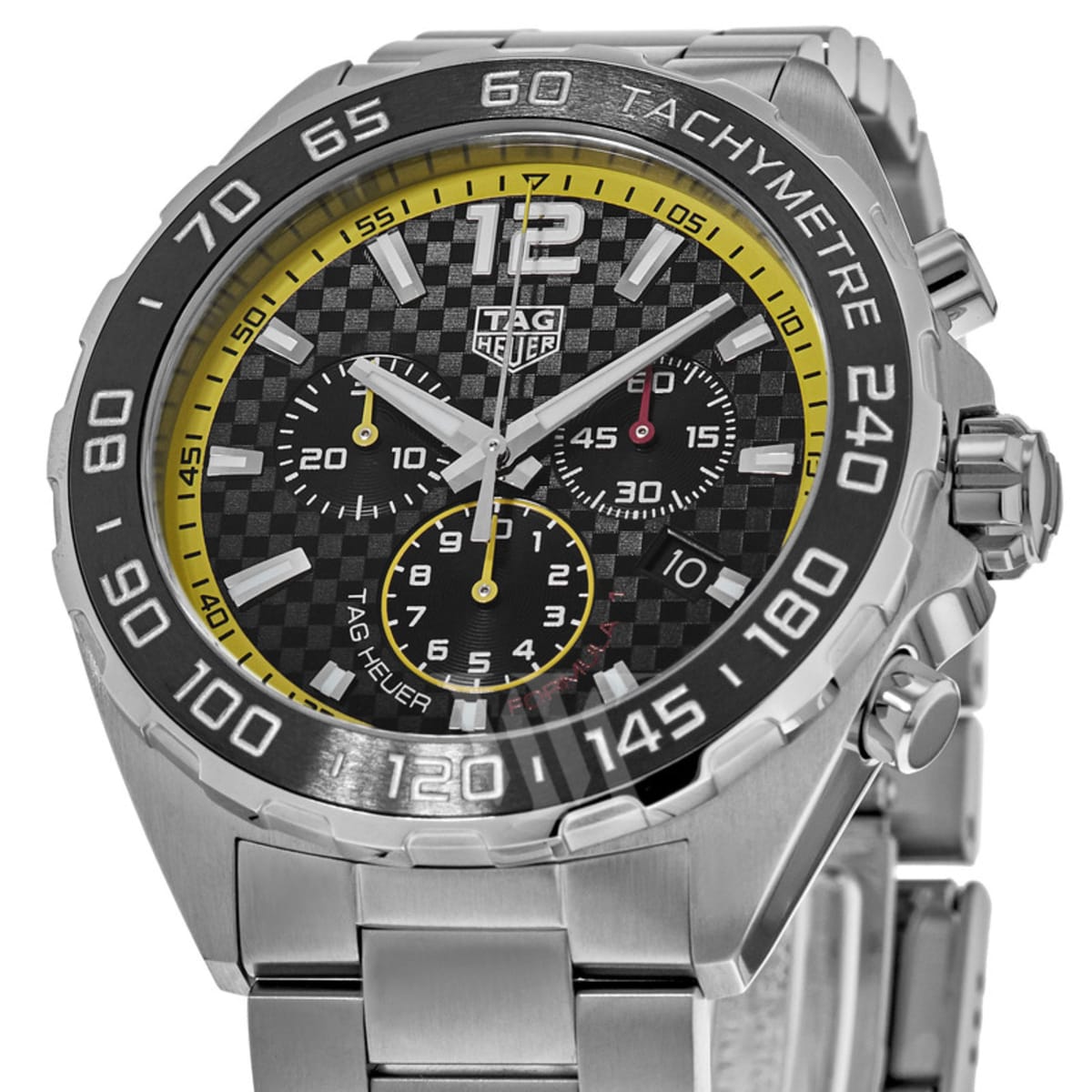 Tag Heuer Formula 1 Chronograph Black Dial Silver Steel Strap Watch for Men- CAZ101AC.BA0842