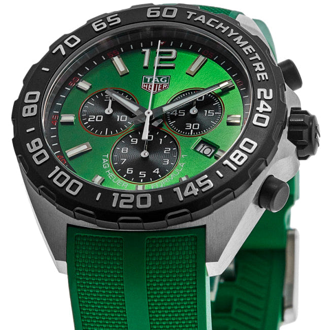 Tag Heuer Formula 1 Chronograph Green Dial Green Rubber Strap Watch for Men - CAZ101AP.FT8056