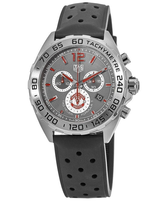 Tag Heuer Formula 1 Manchester United Special Edition Grey Dial Black Silicone Strap Watch for Men - CAZ101M.FT8024