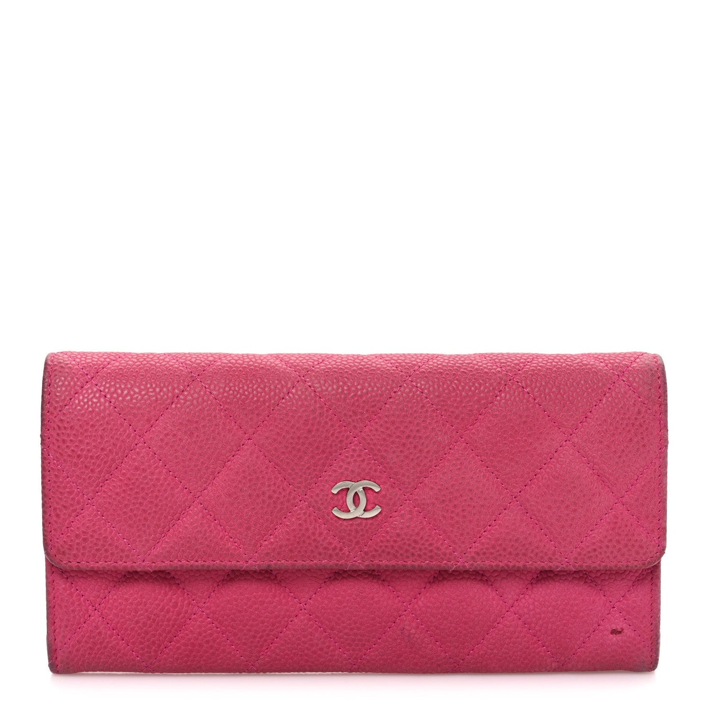 Caviar Quilted Large Gusset Flap Wallet Pink
