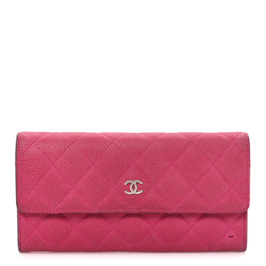 Caviar Quilted Large Gusset Flap Wallet Pink
