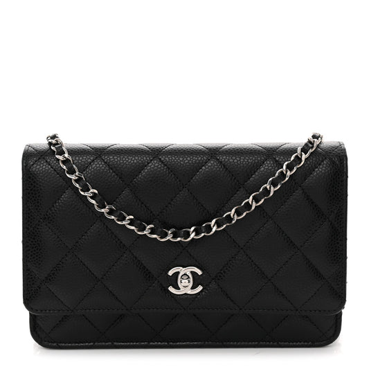 Caviar Quilted CC Turnlock Wallet On Chain WOC Black