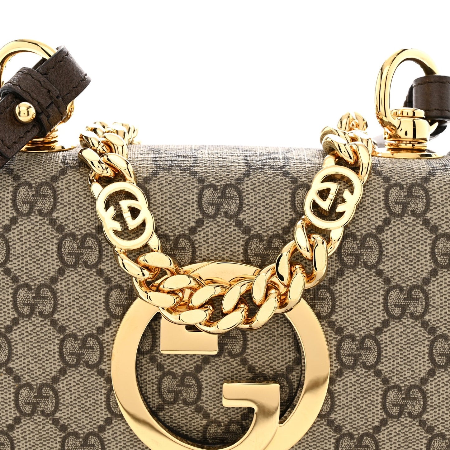 GG Supreme Monogram Textured Dollar Calfskin Mini Blondie Chain Shoulder Flap Bag Beige Ebony New Acero