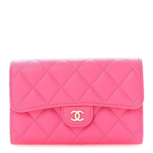 Caviar Quilted Medium Flap Wallet Pink