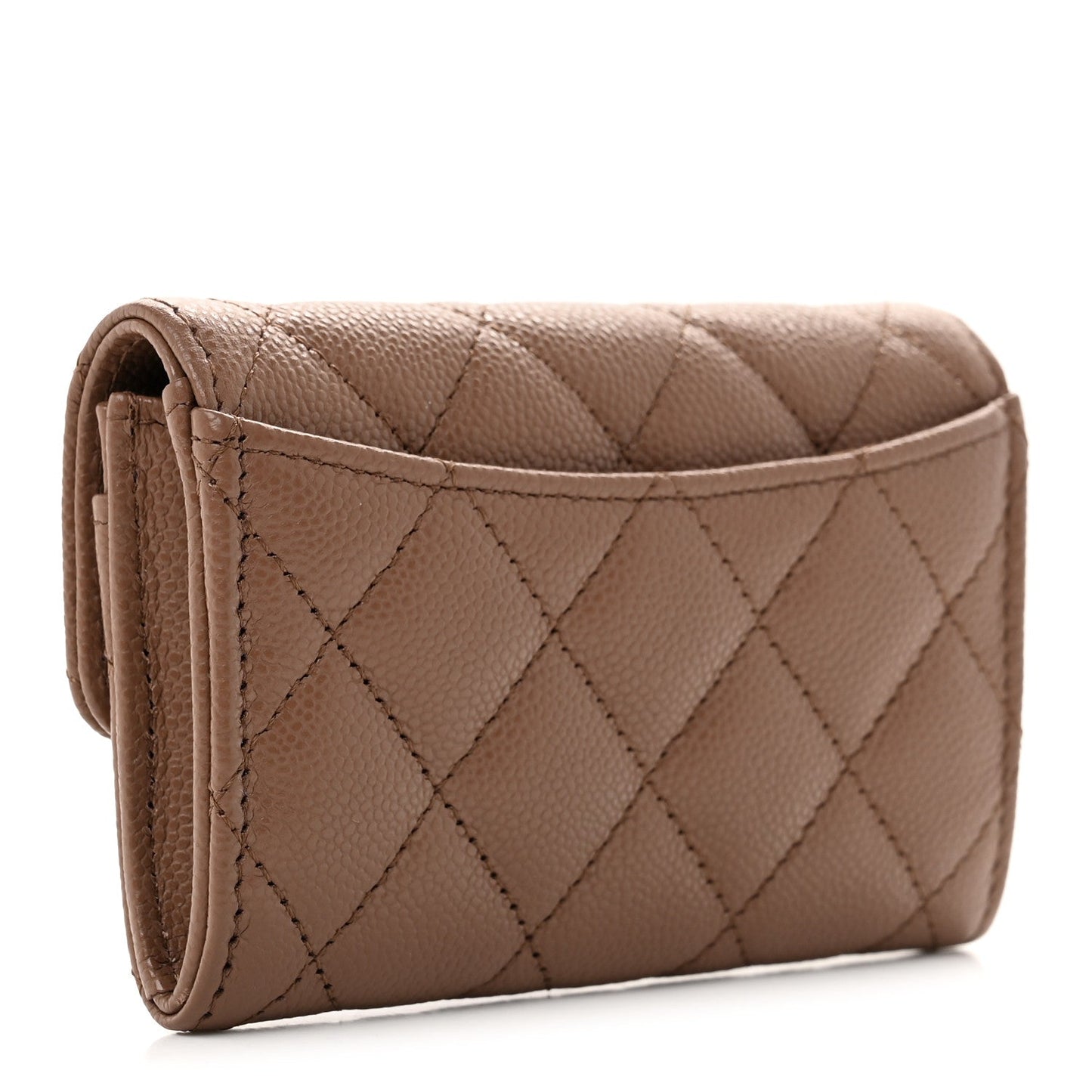 Caviar Quilted Flap Card Holder Wallet Brown