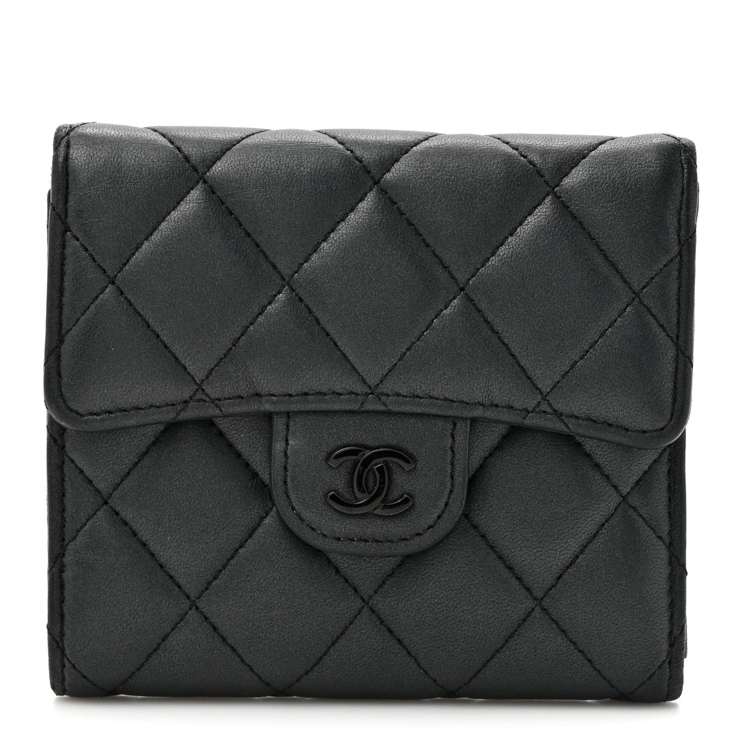 Lambskin Quilted Compact Flap Wallet So Black