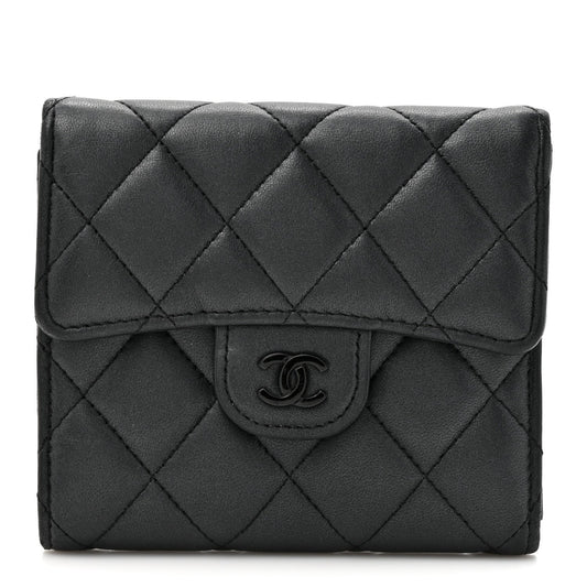 Lambskin Quilted Compact Flap Wallet So Black