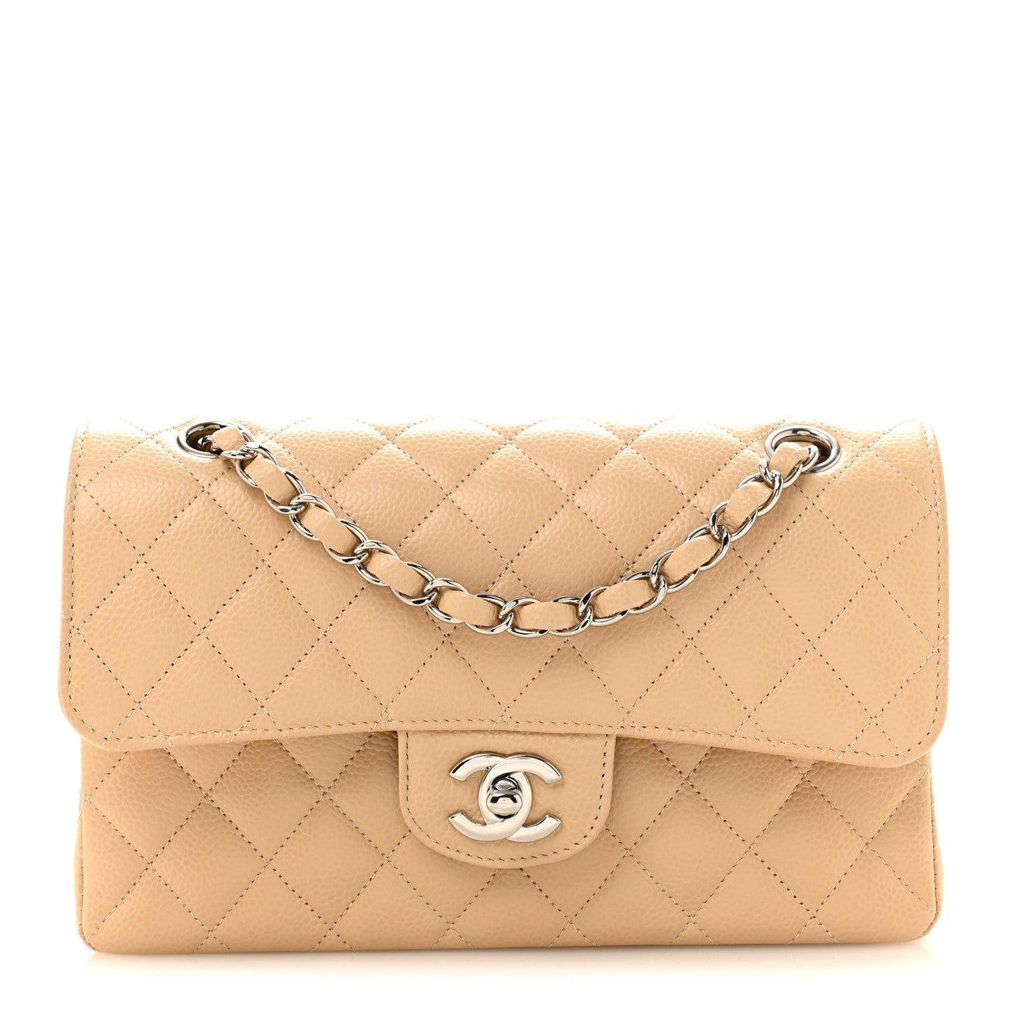 Caviar Quilted Small Double Flap Beige