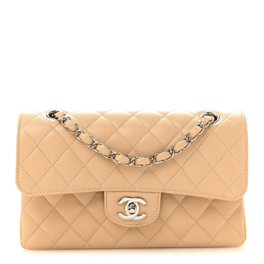 Caviar Quilted Small Double Flap Beige