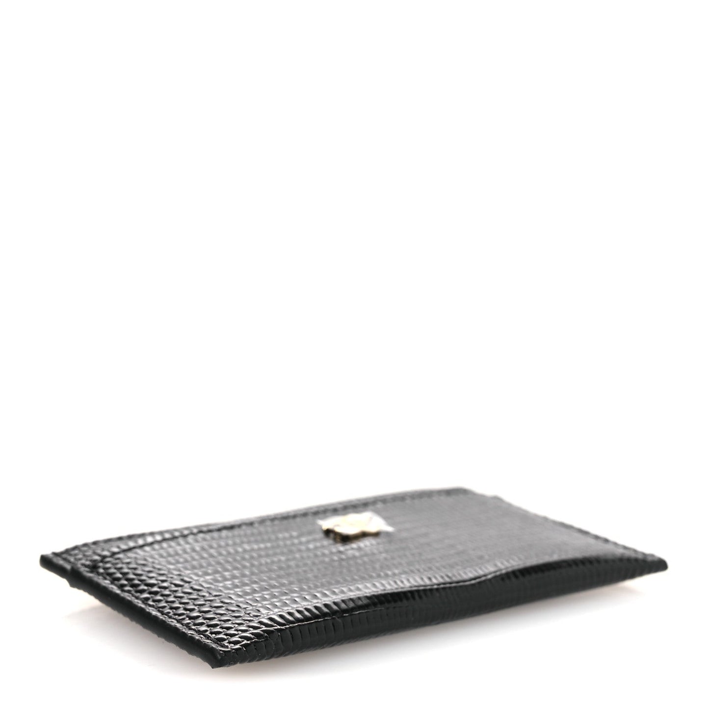 Calfskin Lizard Embossed Card Holder Black