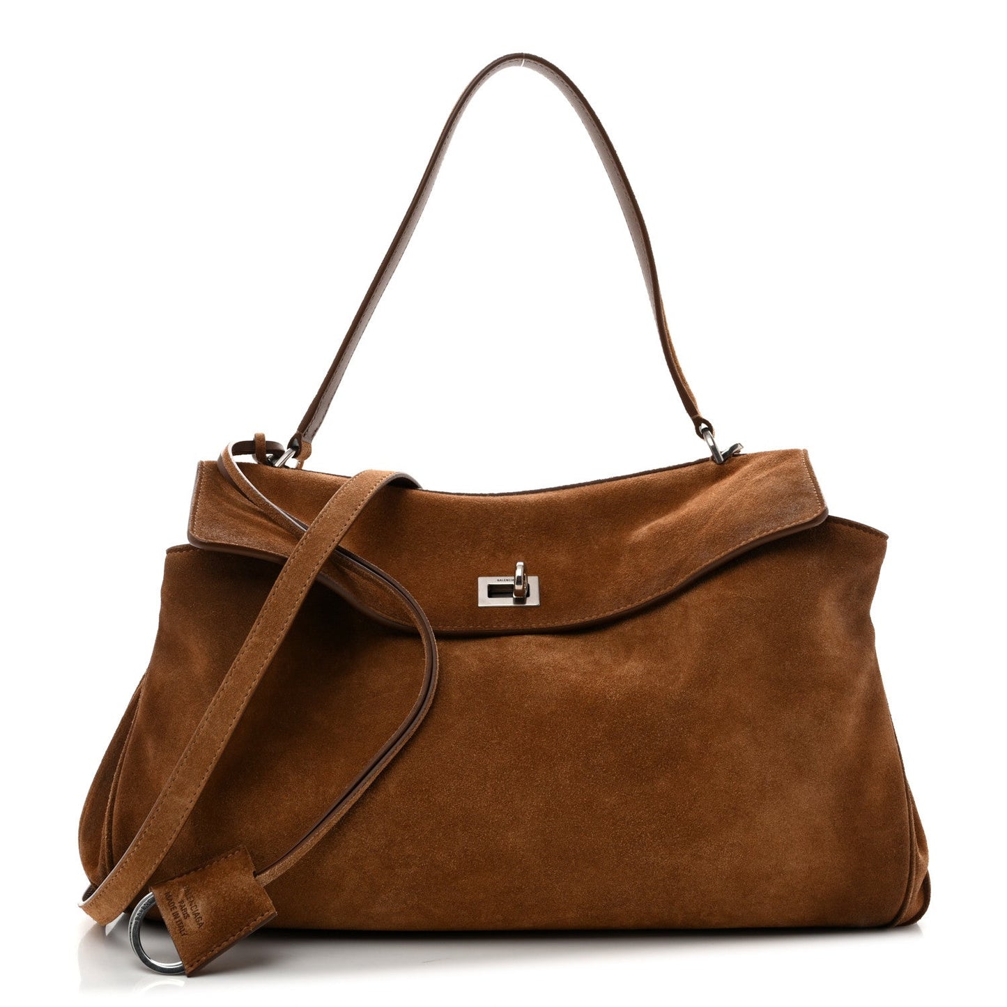 Waxed Suede Calfskin Medium Rodeo Top Handle Handbag Camel