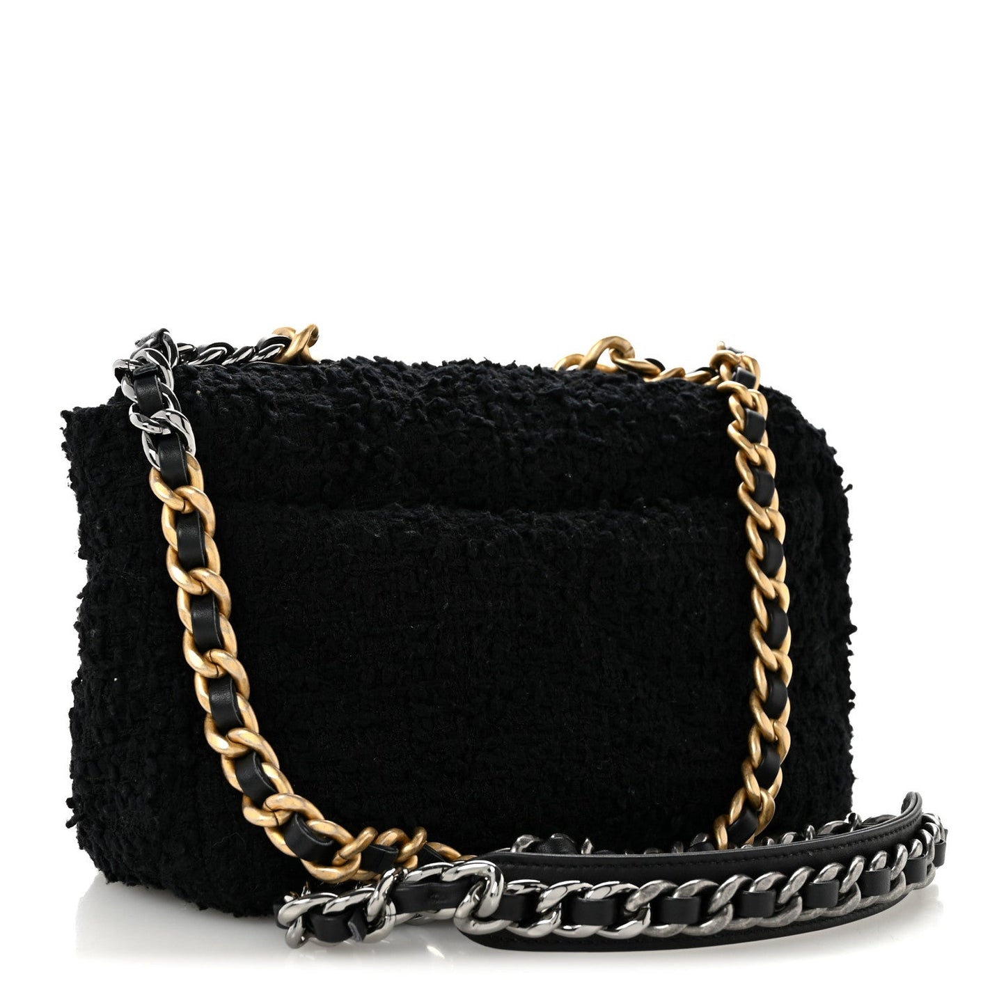 Tweed Quilted Medium Chanel 19 Flap Black