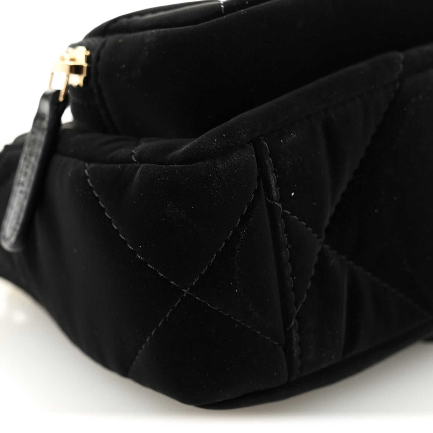 Velvet Effect Nylon Shiny Crumpled Calfskin Mini Quilted Chanel 25 Clutch With Chain Black