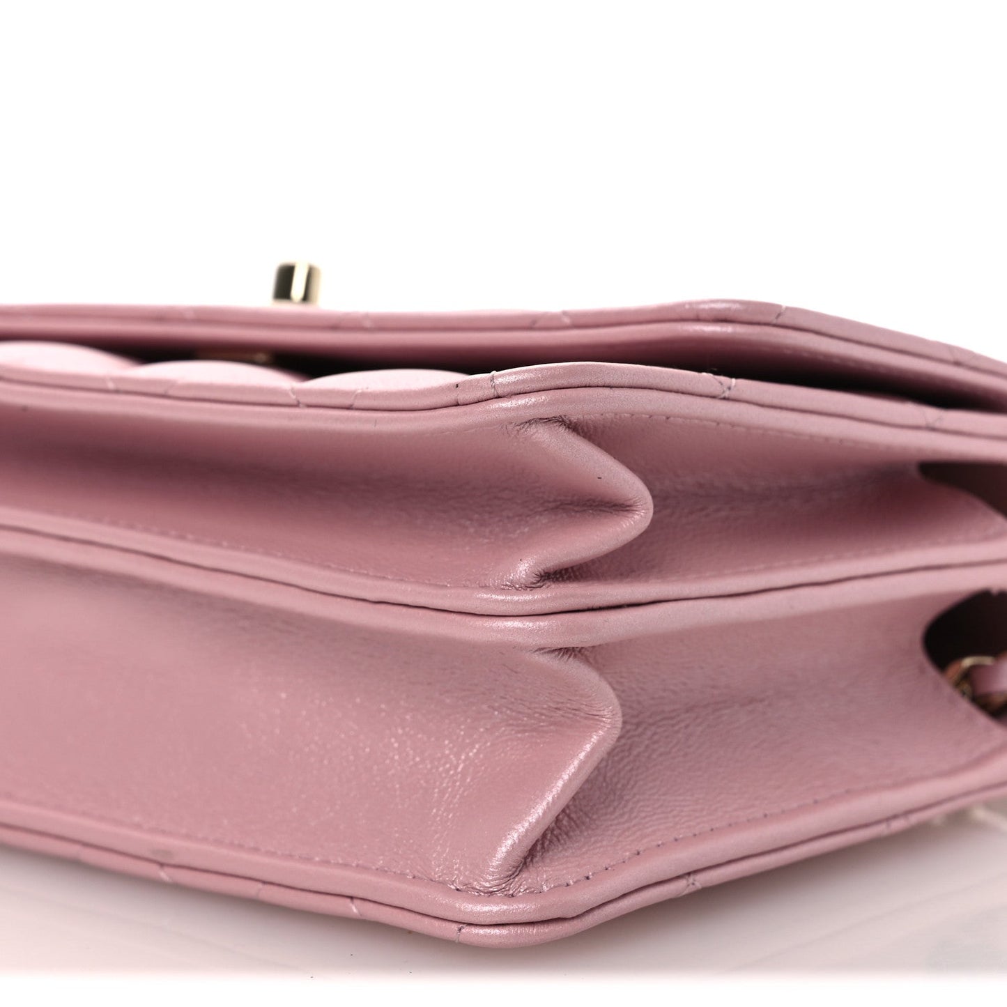 Pearly Lambskin Quilted Charms Wallet On Chain WOC Light Pink
