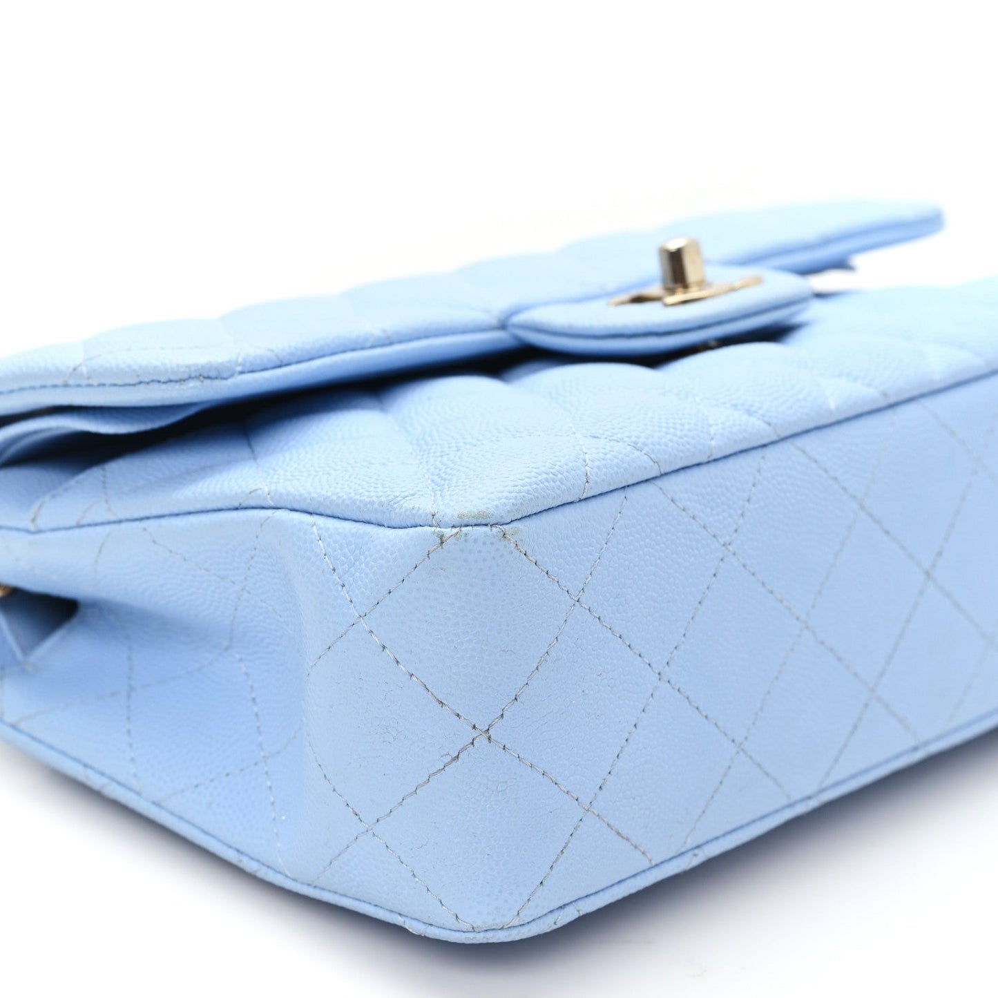 Caviar Quilted Small Double Flap Light Blue