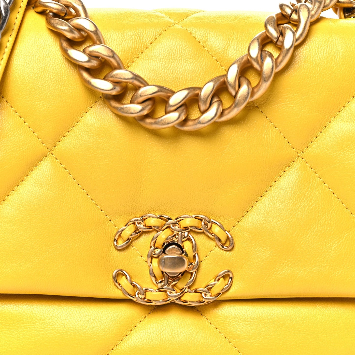 Shiny Goatskin Quilted Medium Chanel 19 Flap Yellow