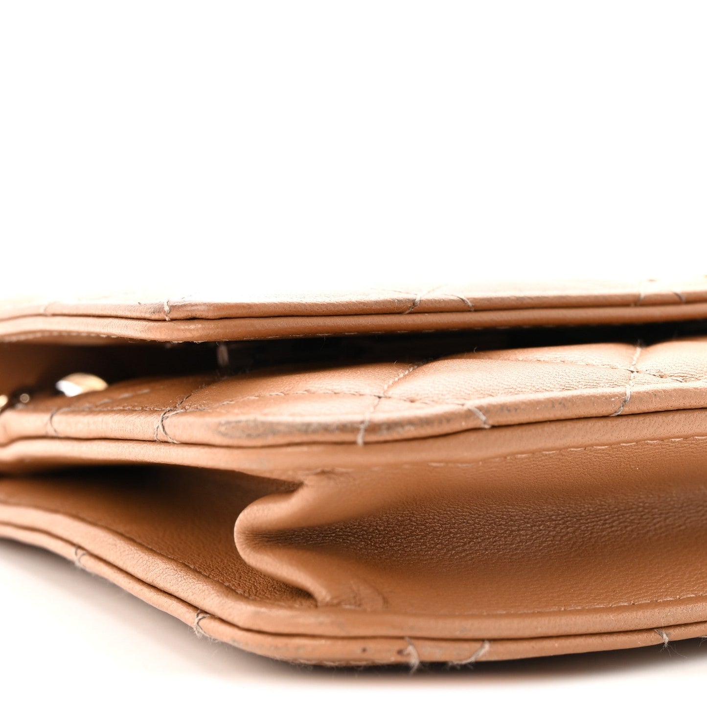 Lambskin Quilted Trendy CC Wallet On Chain WOC Beige