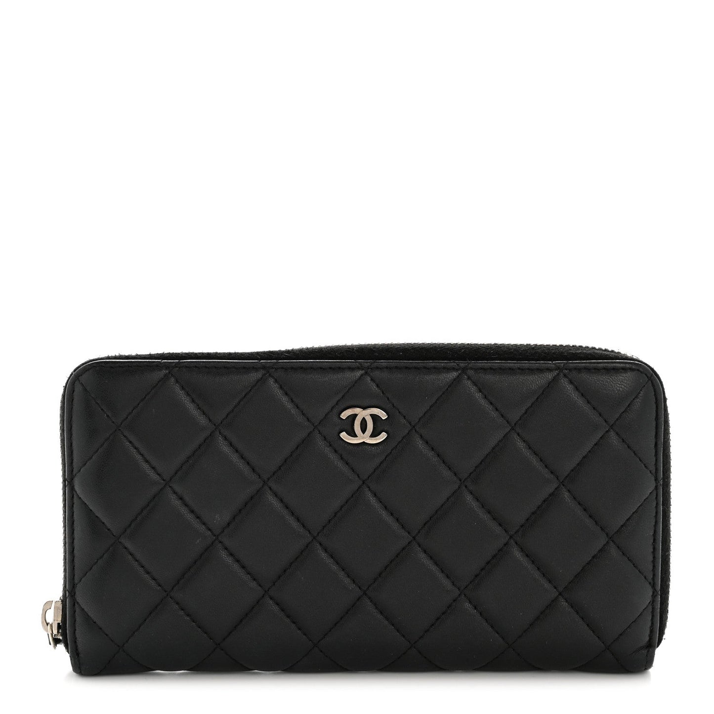 Lambskin Quilted Large Gusset Zip Around Wallet Black