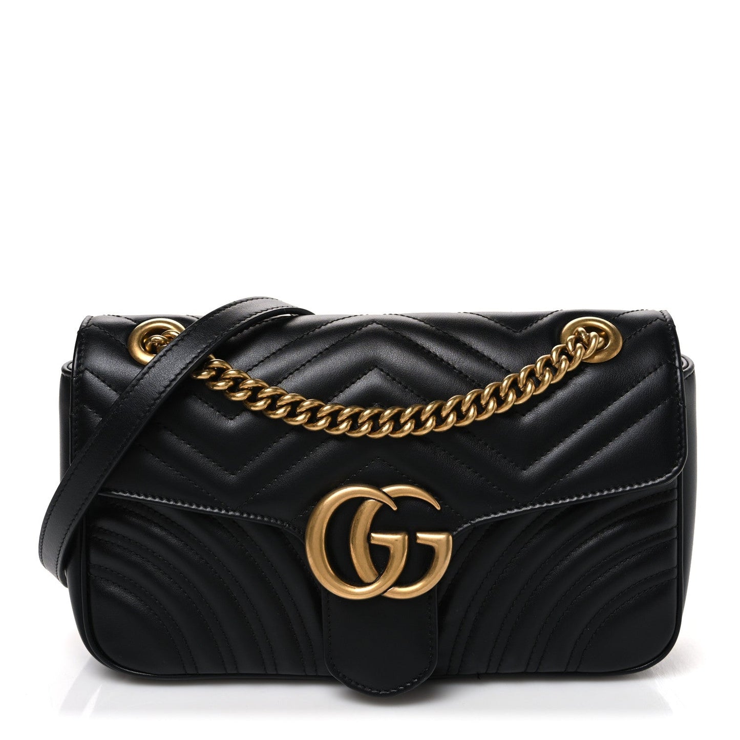 Calfskin Matelasse Small GG Marmont Shoulder Bag Black