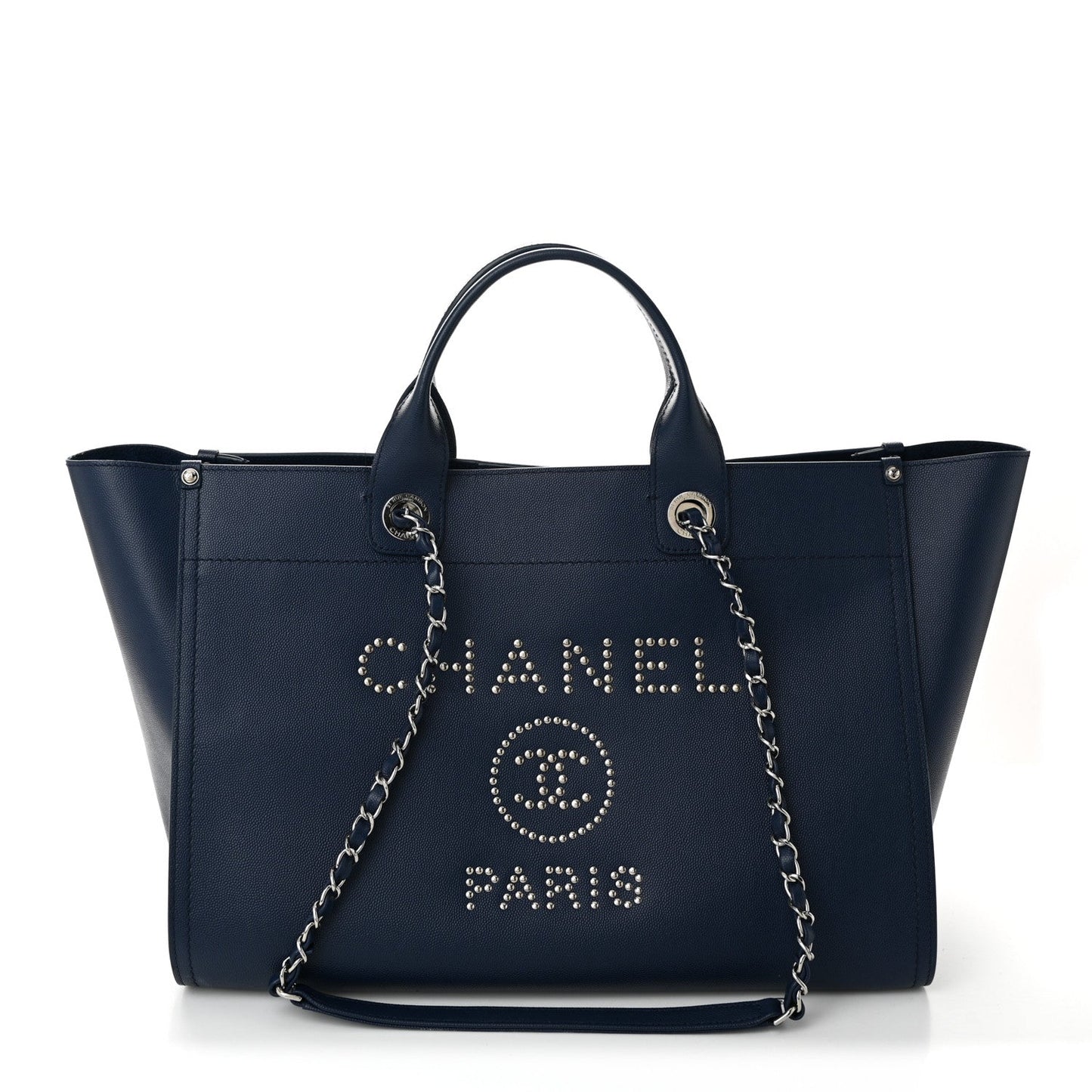 Caviar Medium Studded Deauville Tote Navy
