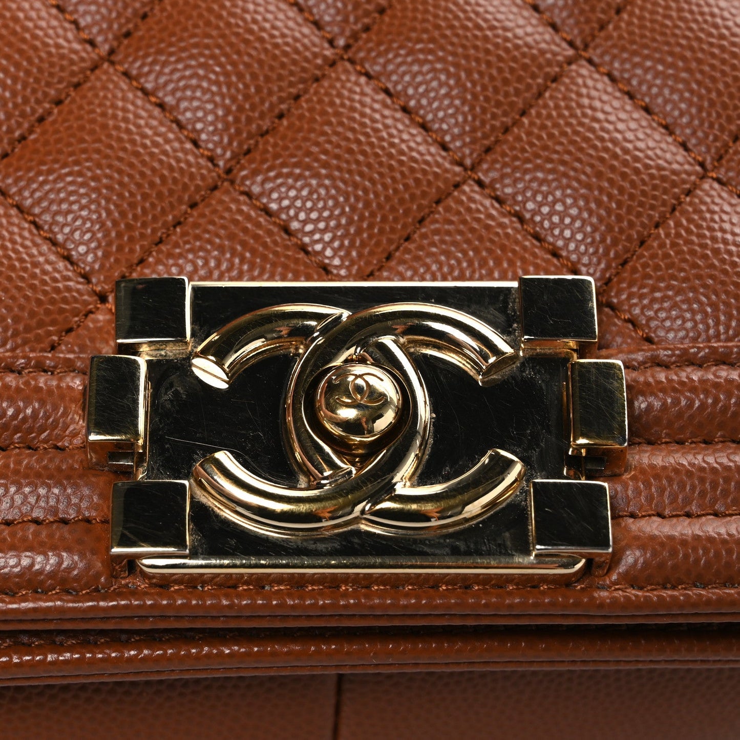 Caviar Quilted Medium Boy Flap Brown
