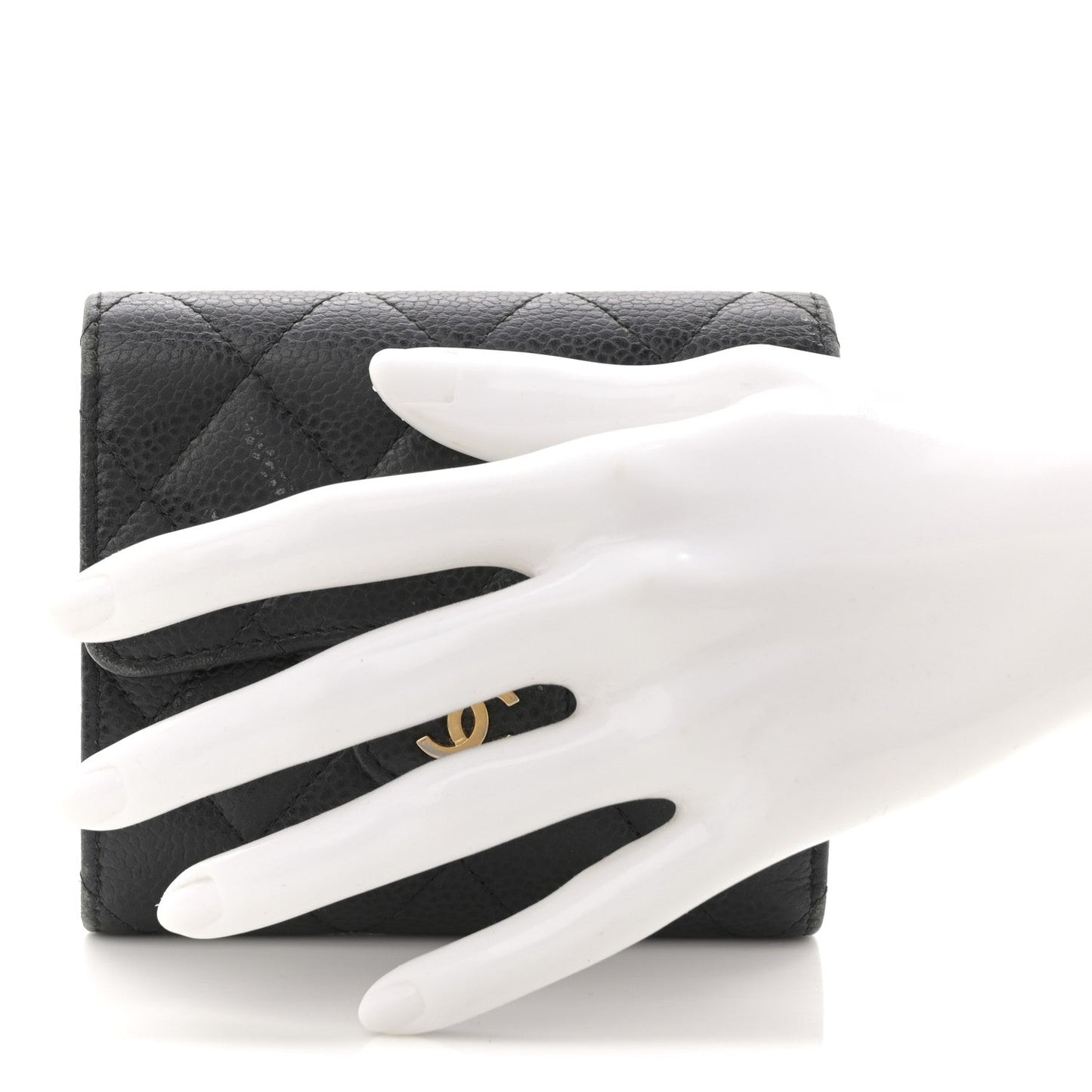 Caviar Quilted Tri-Fold Flap Wallet Black