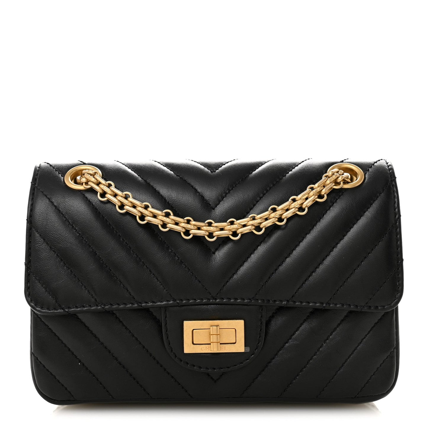 Aged Calfskin Chevron Quilted 2.55 Reissue Mini Flap Black