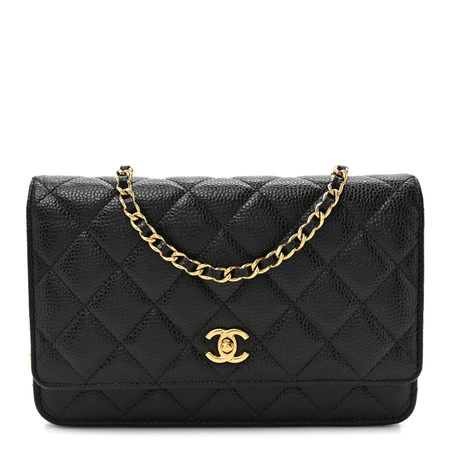 Caviar Quilted CC Turnlock Wallet On Chain WOC Black