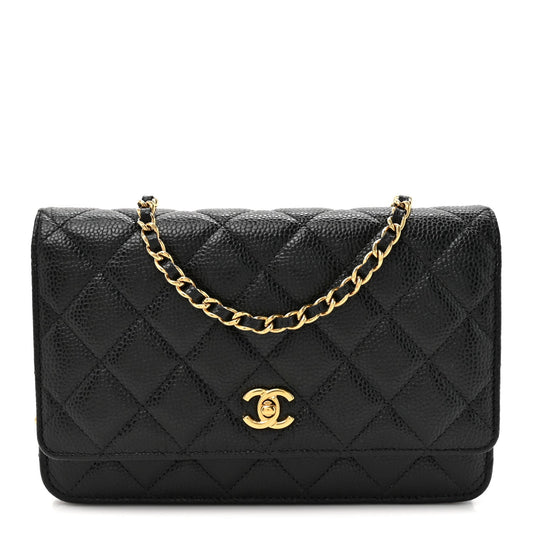 Caviar Quilted CC Turnlock Wallet On Chain WOC Black