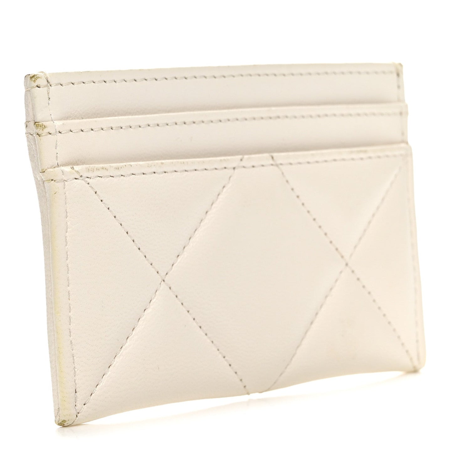 Lambskin Quilted Chanel 19 Card Holder White
