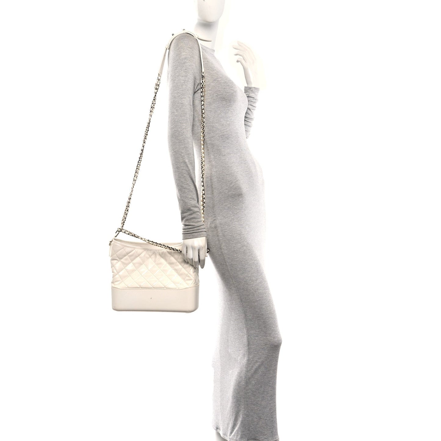 Patent Goatskin Quilted Medium Gabrielle Hobo White