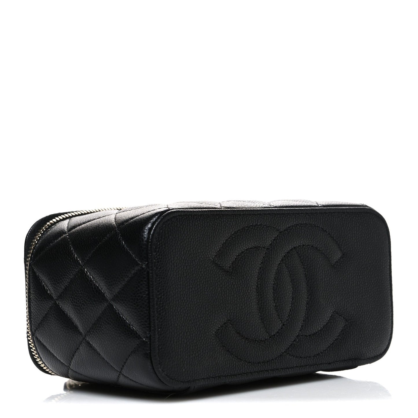 Caviar Quilted Small Vanity Case With Chain Black