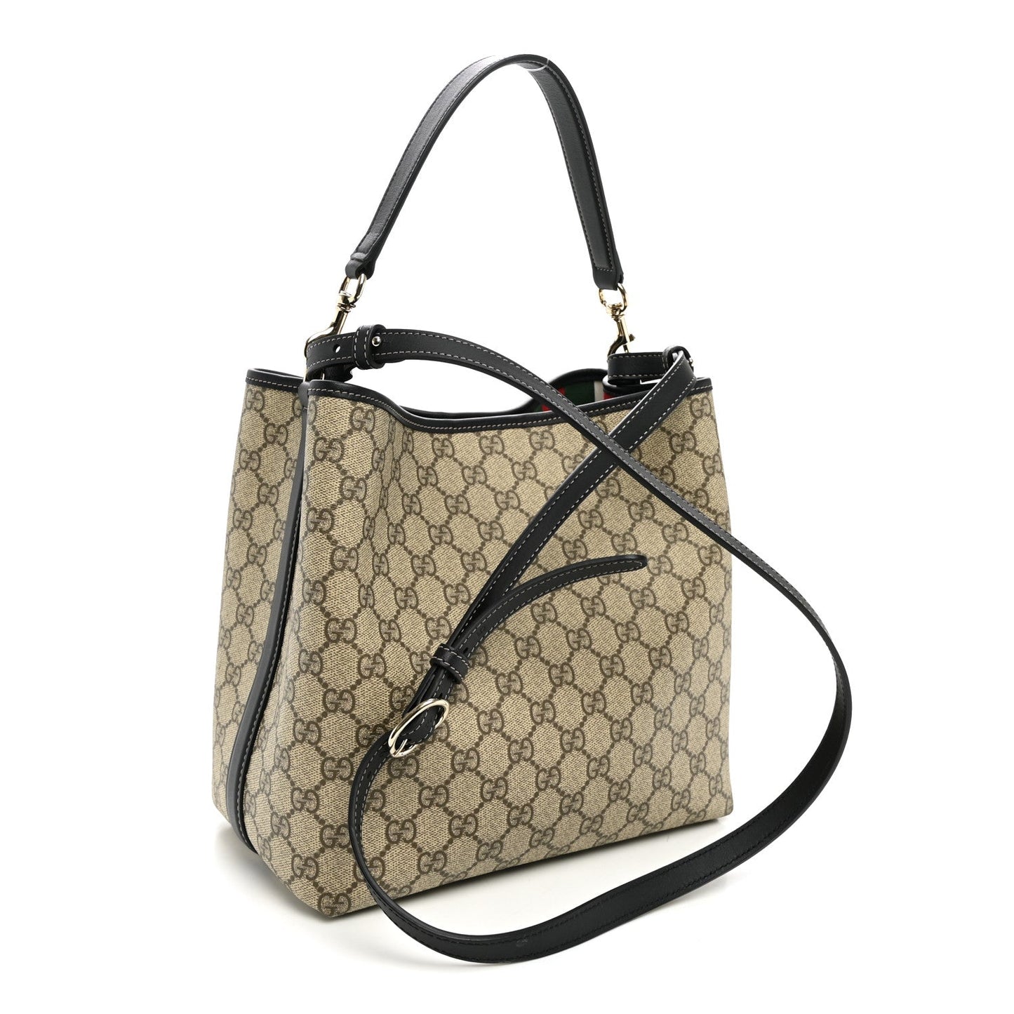 GG Supreme Monogram Medium Emblem Bucket Bag Beige Dark Brown Black