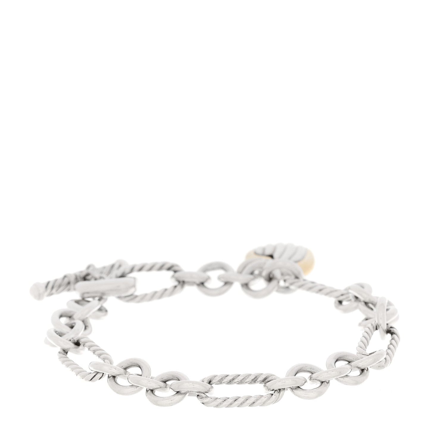 Sterling Silver 18K Yellow Gold Cable Heart Charm Bracelet