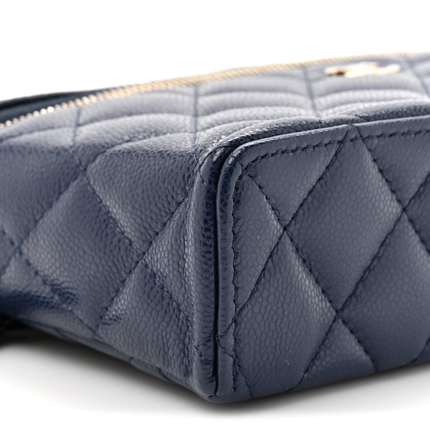Caviar Quilted Top Handle Slim Vanity With Chain Navy