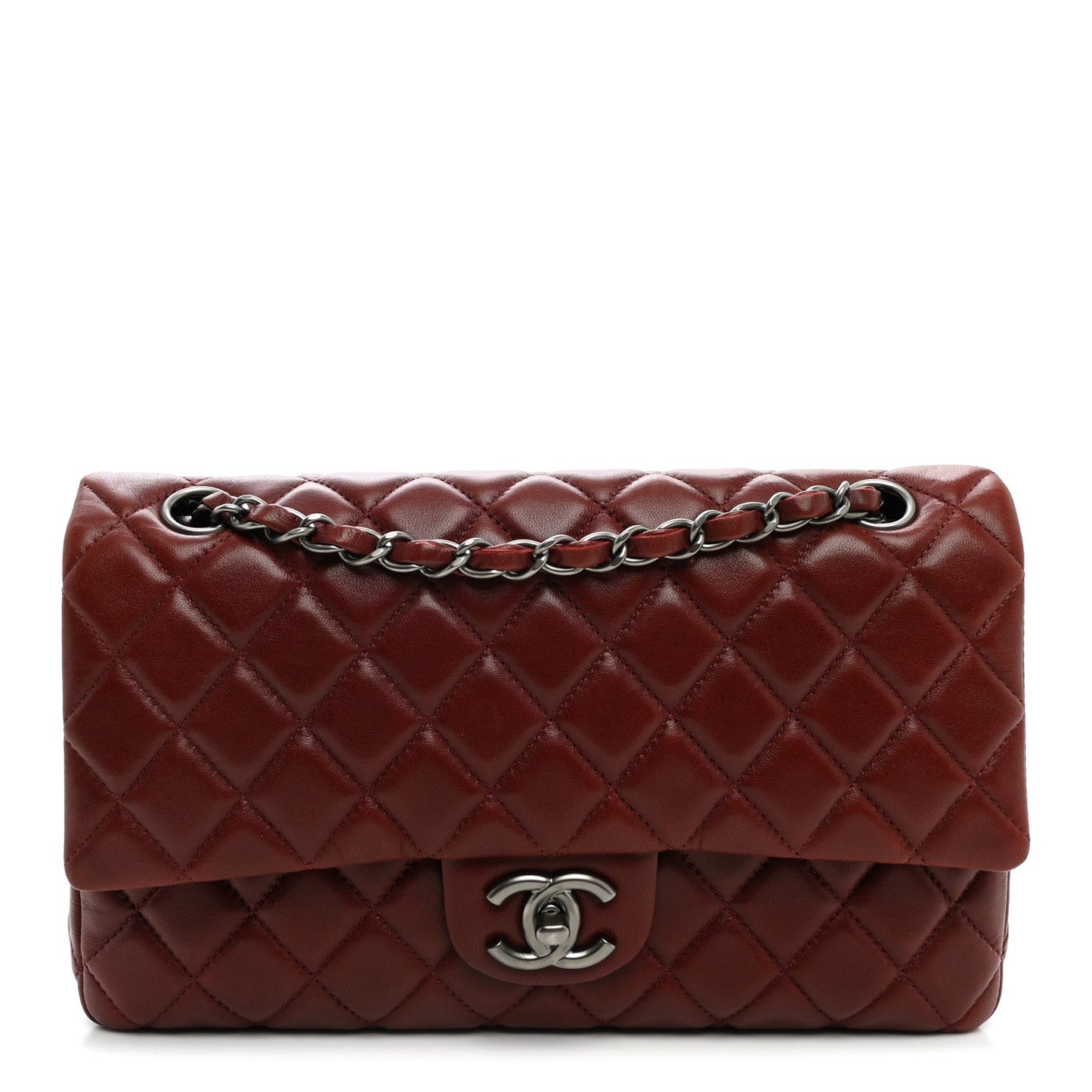 Lambskin Quilted Medium Double Flap Burgundy