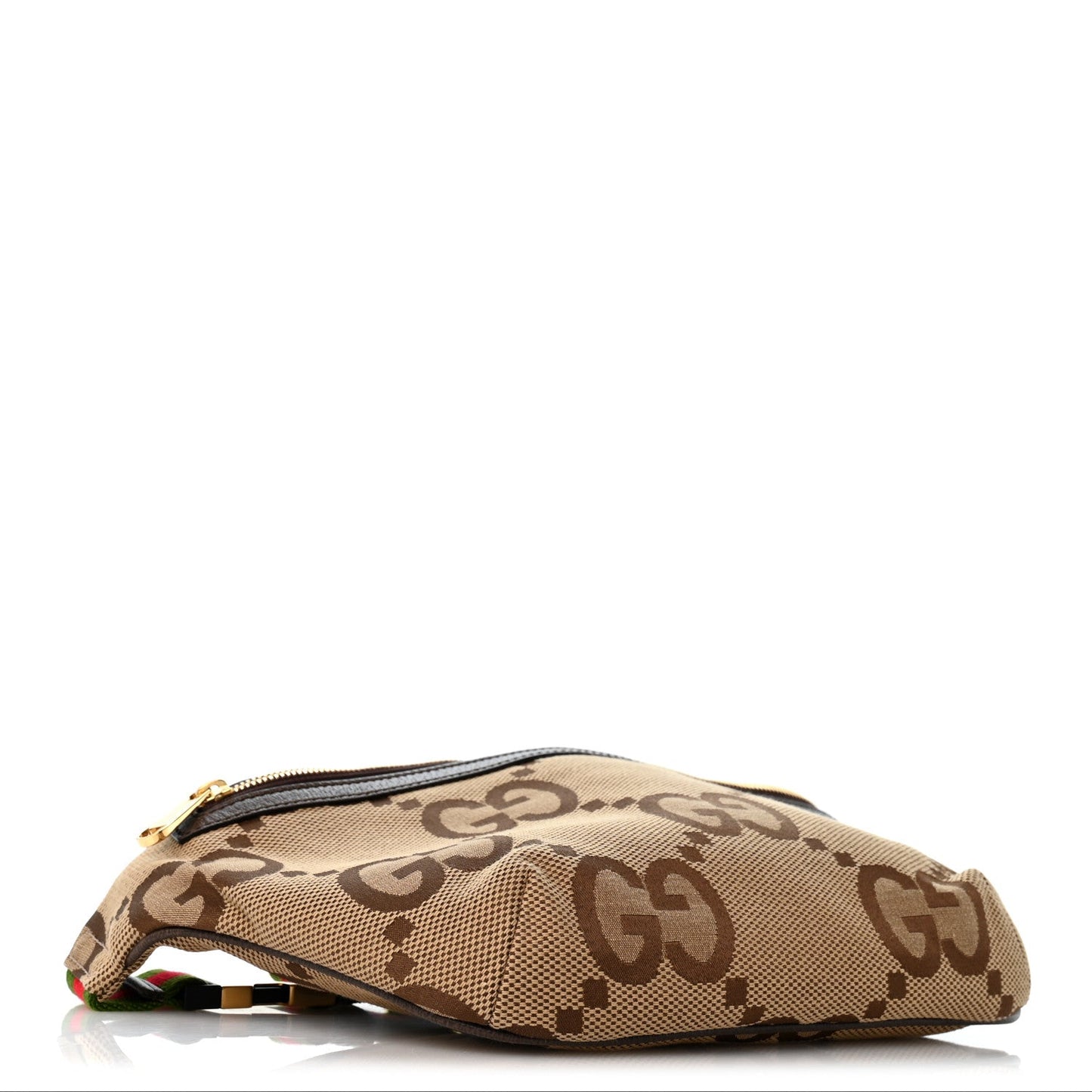 Monogram Jumbo GG Textured Dollar Calfskin Web Belt Bag Camel Ebony New Acero
