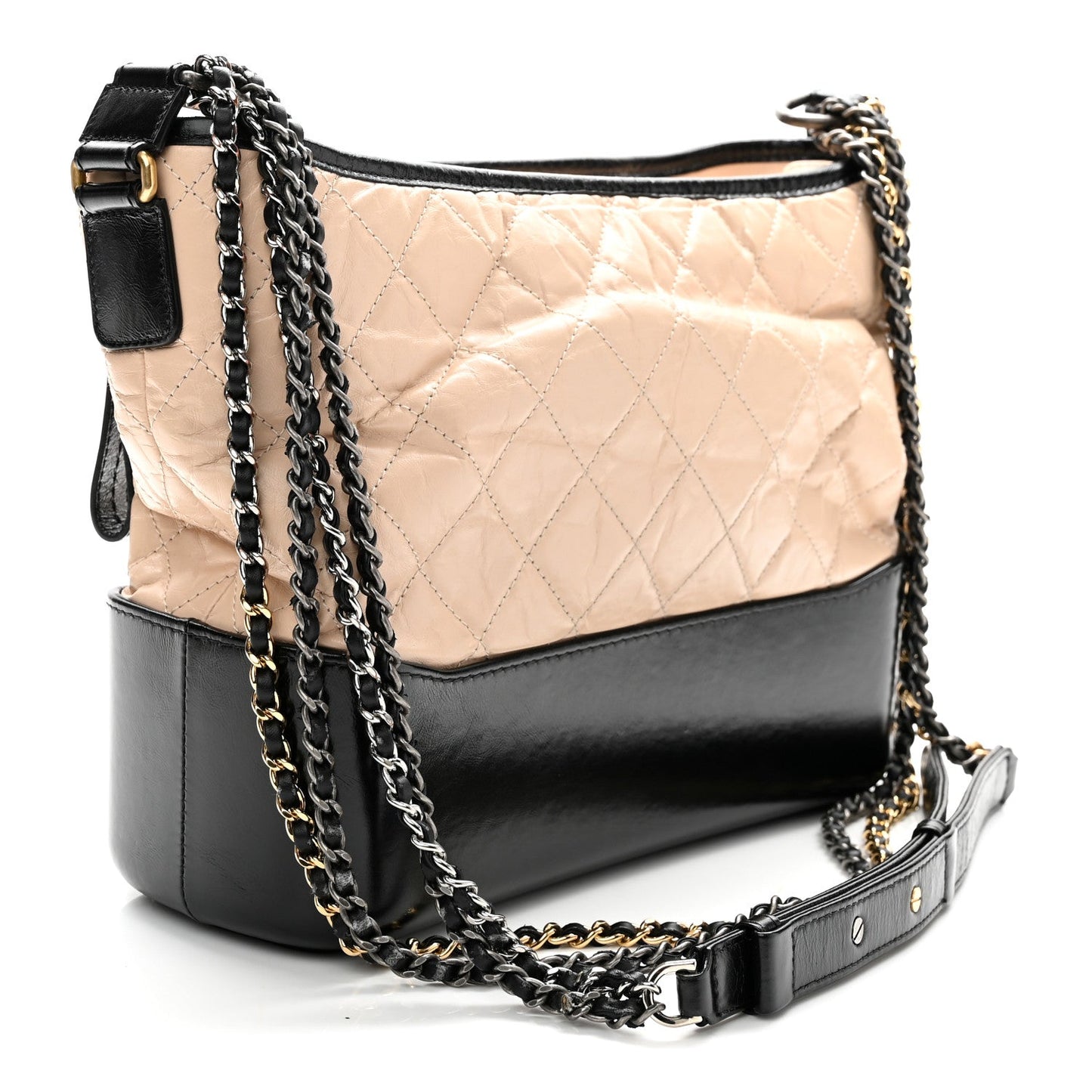 Aged Calfskin Quilted Medium Gabrielle Hobo Beige Black